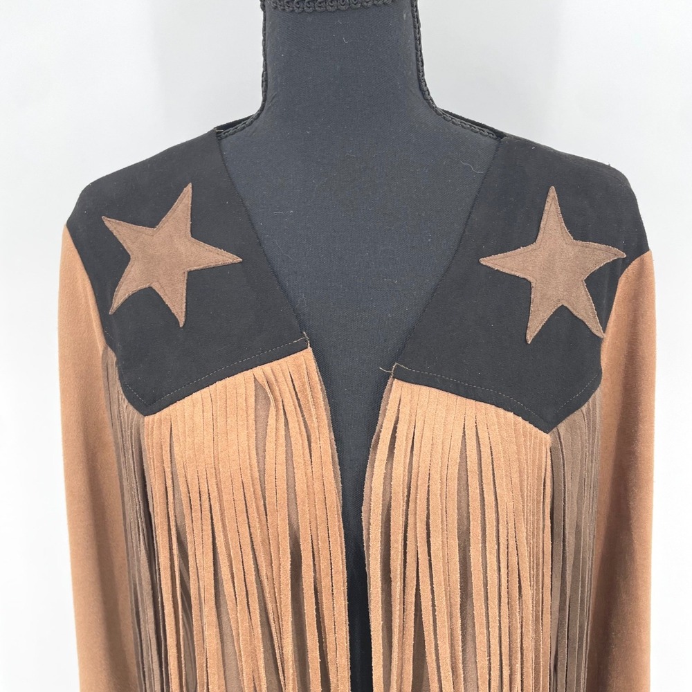 Vocal Fringe Jacket Womens Medium Brown Faux Suede Western Star Boho Festival - Picture 3 of 16